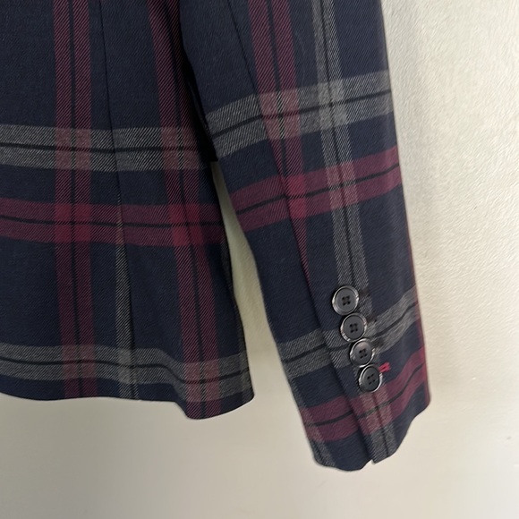 Express Notch Collar One Button Blazer - Navy Plaid - 0 - Picture 11 of 14